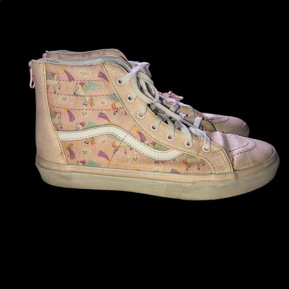 Vans Kids Sneakers with Rainbow and Unicorn Design - Pink and Cream - Picture 1 of 11